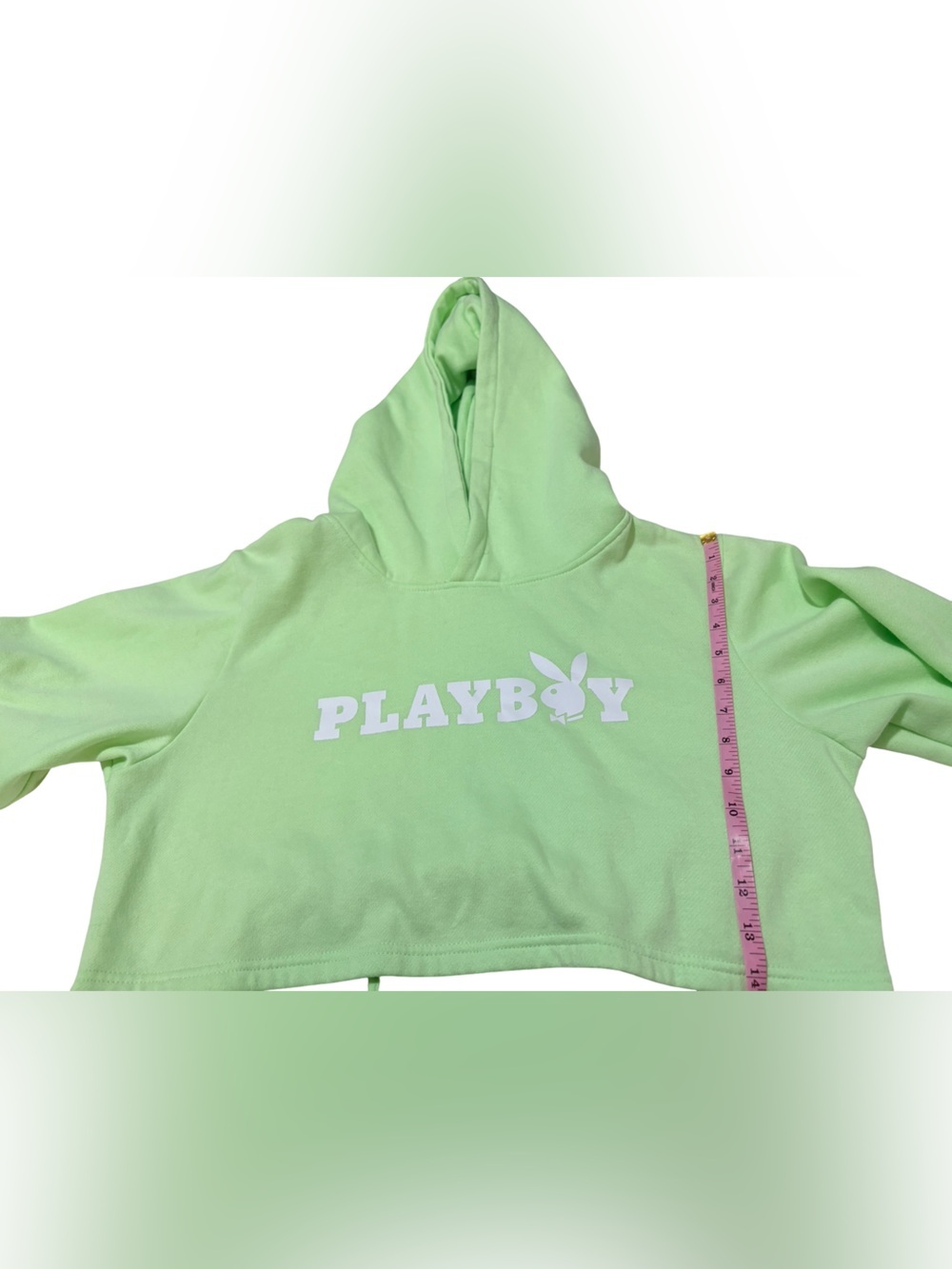 Playboy Mint Green Cropped Hoodie XL Drawstring Back Fleece Lined - Picture 8 of 8